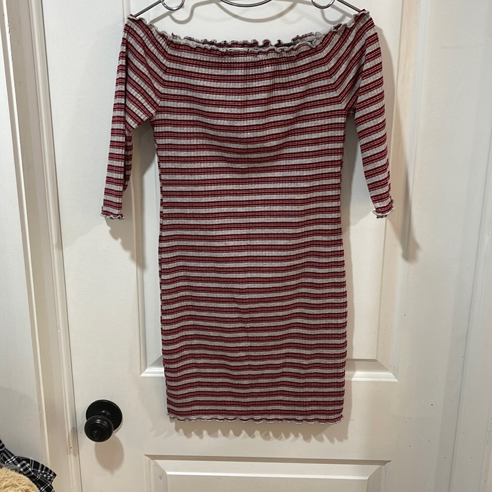Red striped dress off shoulders